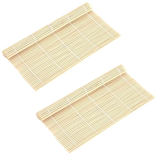 Gaaines 2 Pcs Bamboo Sushi Mat,Sushi Making Bamboo Mat Kit,Sushi Roller Mat,Sushi Wood Rolling Mat Set,Beginner DIY Sushi Roller Mold Making Assistant (24 * 23cm)