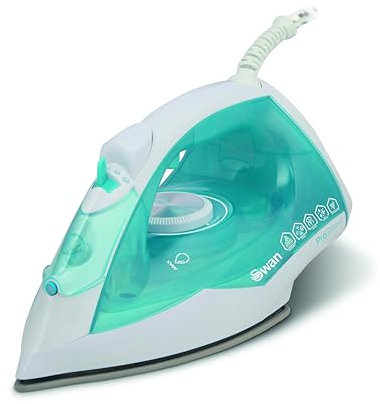 Swan SI12056AQ Steam Iron with Ceramic Soleplate, ProSteam Technology, Anti-Calc, Anti-Drip, Adjustable Temperature Dial and 360 Degree Swivel Cord, 2800W, White and Aqua