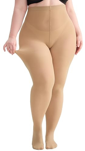 Hiltzo Große Größen Strumpfhosen für Damen, 80D Elastisch Hohe Bund Semi-Blickdicht Strumpfhose, Plus Größen Nylonstrumpfhose