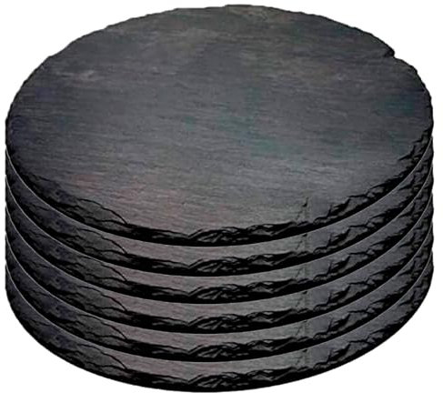 AC - Pack de 6 Platos de Pizarra - Forma Redondo - Platos Llanos de Piedra Natural para Servir Alimentos, quesos, Aperitivos - Ø 25 cm