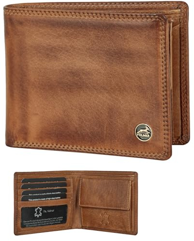 Fa.Volmer Portefeuille en cuir pour homme avec protection RFID - couture double extra-résistante, schlanke Brieftasche, Classique