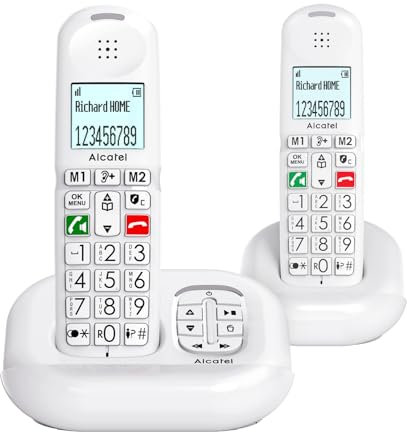ALCATEL XL685 Voice Duo - Téléphone Fixe Sans Fil DECT Senior Format XL Avec Répondeur - Écran Haute Lisibilité - Grandes Touches - Audio Boost - Mains Libres - Blocage Des Appels - 2 Combinés - Blanc