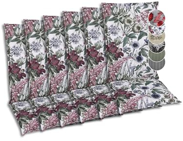 GO-DE Textil Bequeme und attraktive Polsterauflagen für Mittellehner-Gartenstühle (6er-Set, Blätter und Blüten Natur/grün, Mittellehner)