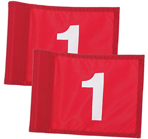 Happyyami 2pcs Portable Numbered Golf Flags for Training and Practice, Red Nylon Golf Pin Flags as Reference Object and Training Aid for Putting Practice