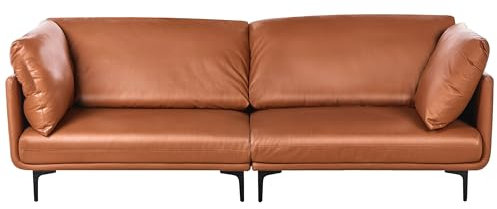 Beliani Gepolstertes 3-Sitzer Sofa Veganes Leder Metallbeine Goldbraun Revsnes
