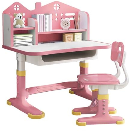 Reheyre Set di scrivania e sedia per bambini, regolabile in altezza, per scuola, studio, scrittura, scrivania per bambini, con tabellone e cassetto portaoggetti, scrivania ampliata con scrivania, per