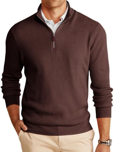 Runcati Mens Quarter-Zip Pullover Sweater Casual Mock Neck Winter Warm Ribbed Polo Sweaters