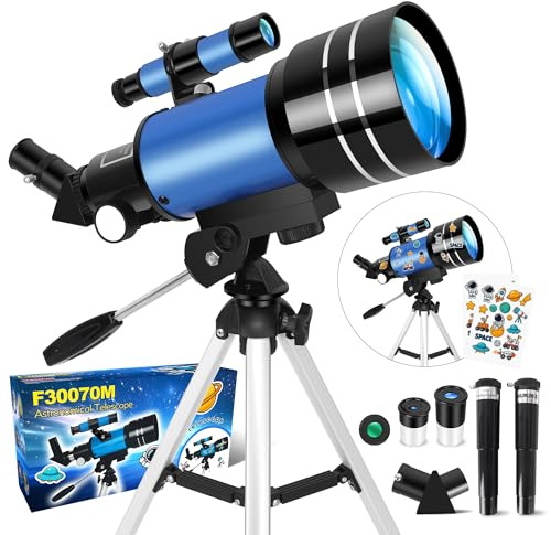 Dianfan Telescopio Astronomico 70/300, Telescopio per Adulti, Principianti e Bambini, Ottica Multistrato, con Treppiede, Filtro Lunare e Adesivi, per Osservazioni Terrestri e Lunari