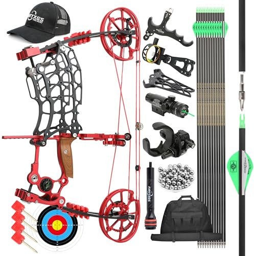 surwolf 18“ Compoundbogen Kit 30~70lbs Einstellbare Stahlkugelbogen Dual Use Jagdbogen Erwachsenebogen RH&LH kann Pfeil und Stahlkugel für Bogenschießen Jagd