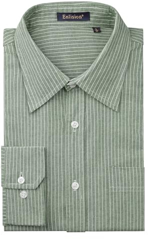 Enlision Camisas de Rayas Hombre Manga Larga Oxford Camisa Vestir Hombre Verde Talla Grande de Formal Trabajo Boda 3XL