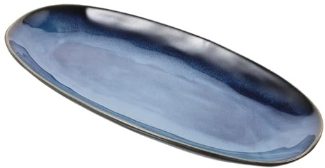 VINTORKY Plato de Cerámica Azul Grande para Sushi y Pescado Bandeja Versátil para Aperitivos y Frutas para Servir Casa Restaurante y Hotel