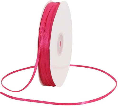 TONIFUL 0,3 cm x 182,9 m heißrosa dünnes, solides Satinband, riesige Spule, doppelseitige Bänder, für Basteln, hängende Etiketten, Einladungskarten, Luftballons, Blumensträuße, Haarband