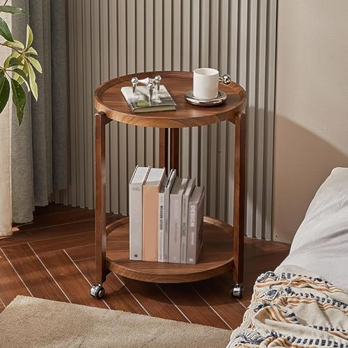 Table d'appoint portable à 2 niveaux pour les petits espaces Finition noyer Idéal pour canapé et chevet 53,3 cm Capacité 90,7 kg