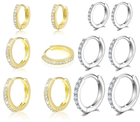 Boucles d'oreilles pour femme et homme avec diamants, 8 mm, 10 mm, 12 mm, petites créoles hypoallergéniques en or et argent, boucles d'oreilles de luxe pour tous les jours, idéales comme cadeau