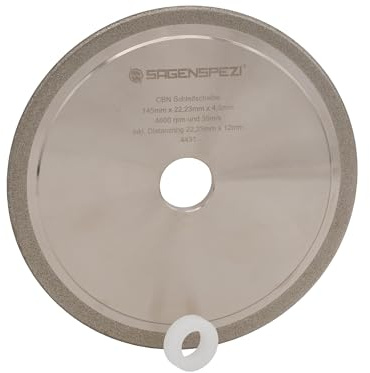 SÄGENSPEZI CBN-Schleifscheibe 145 × 22,23 × 4,5 mm – Profi-Schärfscheibe für Standard- & Hartmetallketten, galvanisch gebunden, Nass/Trocken, inkl. Adapter 12 mm