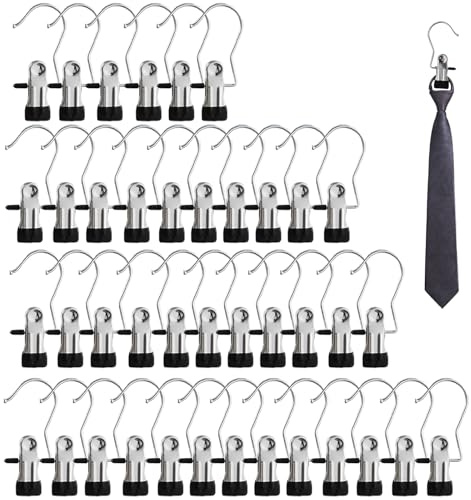 40 Stück Klemmhaken Edelstahl 360° Drehbar Stiefelklammern Wäsche Haken rutschfest Kleiderbügel Clip Stiefel Aufhänger Metall Klammern Wäscheklammern mit Haken für Hosen Schuhe Handtuch Socken