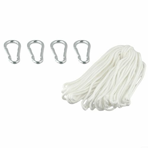 Bebykilemi Kit di corda per asta della bandiera resistente alle intemperie con 4 ganci a moschettone, corda in nylon da 20 m per aste da bandiera, bandiere da esterno, tende e stendibiancheria, lunga