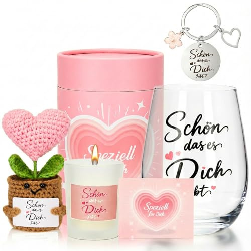 Fegat Geschenke für Freundin Frauen - Schön Dass Es Dich Gibt, 18oz Weingläser Set Jahrestag Geburtstag Dankeschön Geschenke, Personalisierte Geschenken Weinglas für Frauen Kollege Mama (540ml)