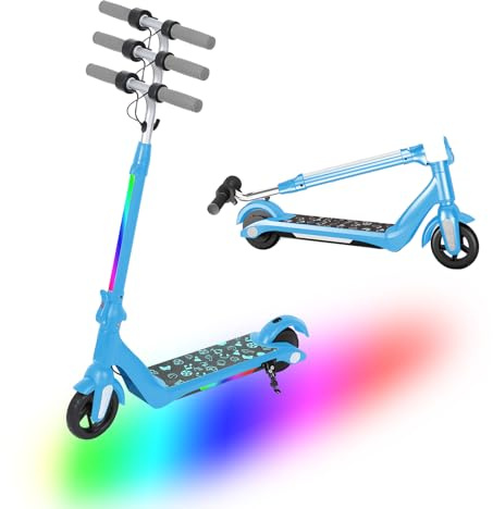 Elektroroller für Kinder von 6-14 Jahren, Faltbarer E-Scooter mit 130W Motor, max. Geschwindigkeit 14 km/h, Reichweite 5-8 km, doppelte Stoßdämpfer, doppeltes Sicherheitsbremssystem