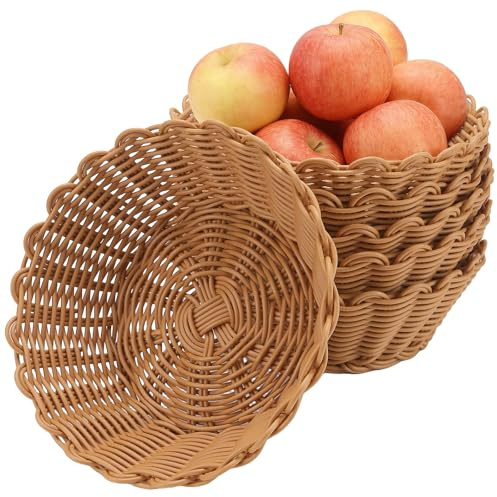 JAPCHET 6 Pack Imitation Wicker Round Baskets, Bread Gift Basket for Kitchen, Restaurant, Centerpiece Display, 18.5 x 7cm