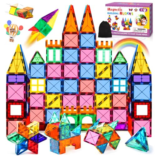 BARAKYEG Bloques de Construcción Magnéticos 56 Piezas Bloques Construccion Niños,3D Juguetes construcciones magneticas niños para Niños y Juguetes Niñas 3 4 5 6 7 AñosEducativos 3D Imanes Regalos