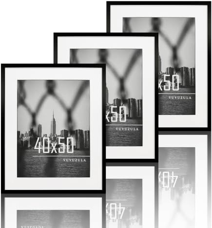 VUVUZULA Bilderrahmen 40x50cm Schwarz 3er Set Fotorahmen Rahmen mit Passepartout Posterrahmen