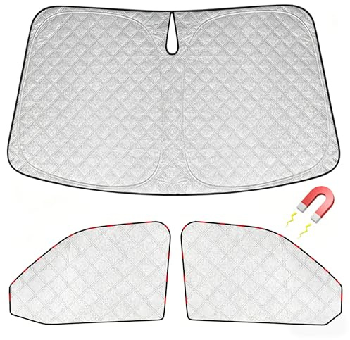 FINEVERNEK Sonnenschutz Frontscheibe für VW T5 T6, 3 Stücke Windschutzscheibe Sonnenschutz, Thermomatte Fahrerhaus, Interne Auto Sonnenblende Frontscheibenabdeckung, UV-Schutz, Hitzebeständig Faltbare