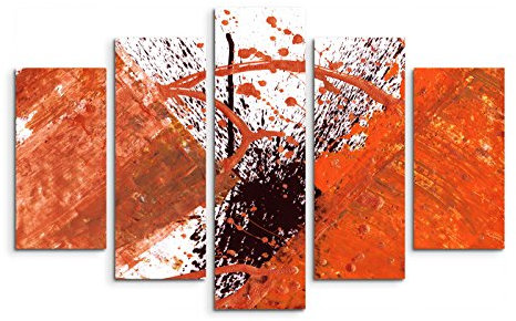 Paul Sinus Art 5 teiliges Wandbild auf Leinwand (Gesamt: H: 100cm B: 160cm) Keilrahmenbild Canvas Fotodruck Leinwandbild Leinwanddruck Kunstdruck Wandbild orange rot braun weiß gemalt