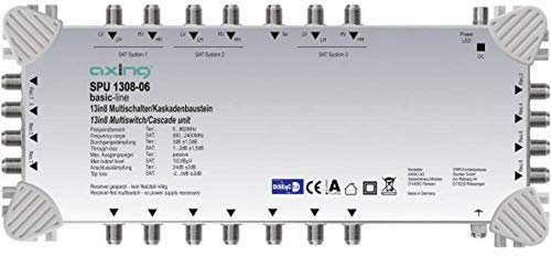 Axing SPU 1308-06 Multischalter 13 in 8 DiSEqC Multiswitch-Kaskade erweiterbar SAT aktiv hellgrau