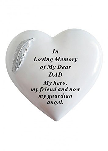 DAD - White & Silver Angel Feather Memorial Heart Tribute, Grave Remembrance Ornament