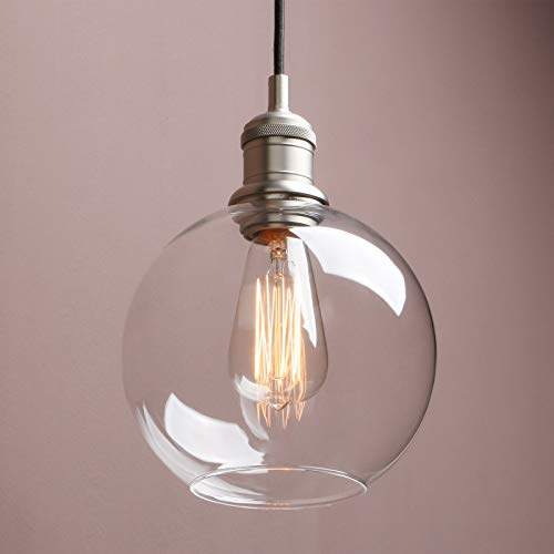 Yosoan Lighting Industrial Vintage Globe Pendant Light Fittings, Loft Bar Edison Hanging Ceiling Lights Decorative Lighting for for Kitchen Island Living Room Bedroom Dining Room (Brushed)