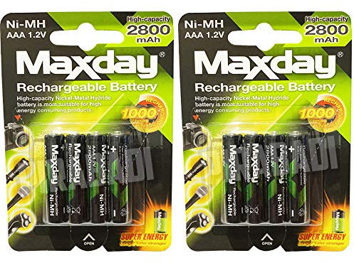 Lot DE 8 Piles ACCUS Batteries AAA LR03 1.2V NI-MH Rechargeable Mignon 2800mAh | REMPLACE Les Piles AAA 1.5V | AAA LR03 LR3 R03 R3 H03 H3 3A |Jouet TELECOMMANDE Lampe Voiture ETC. (AAA 2800mAh)