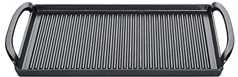 KÜCHENPROFI Grillplatte 38x23 cm Schwarz, emailliertes Gusseisen, 2 Griffe | rechteckige Bratplatte, für alle Herdarten, induktionsgeeignet, für Grillgeräte, pflegeleicht, vielseitig einsetzbar