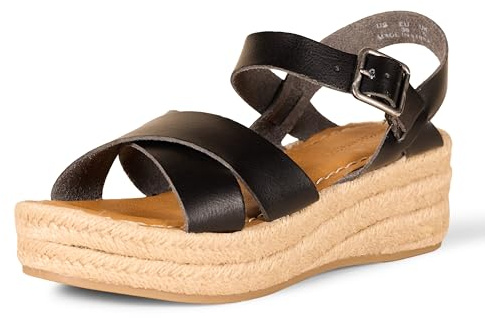 Amazon Essentials Sandalia Tipo Alpargata con Plataforma Plana Mujer, Negro, 35 EU