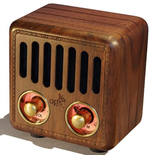 Opis Radio 2 – Mini Wallnuß Nostalgie Vintage Radio mit Bluetooth Lautsprecher im Retro Design Look aus Holz