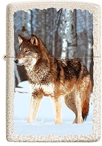 ZIPPO Mechero de tormenta, diseño de Lobo en Bosque nevado, Imagen de Color, Cristal mercurioso, Recargable, en Caja de Regalo