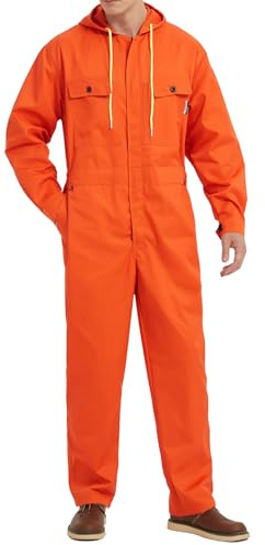 Yukirtiq Combinaison de Travail Homme Femme Multipoche Bleu de Travail Mécaniciens Salopette de Travail Combinaison Cote de Travail à Capuche, Orange, L