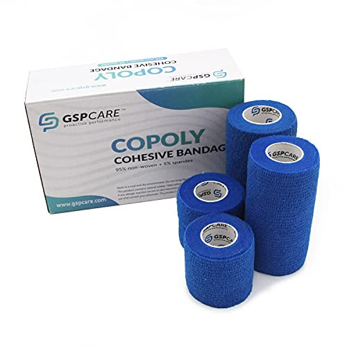 Cohesive Bandage of GSPCARE Mix Size, Super Elastic Bandages Can be Used for Vet Wrap, Sports Bandage for Human Wrist,Ankle,Knee.2 Rolls 5cmX4.5m,2 Rolls 10cmX4.5m (Blue)
