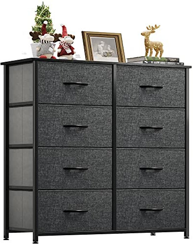YITAHOME kommode mit Schubladen, Schrank mit 8 Schubladen aus Stoff, Aufbewahrungskommode Industrial Stil für Schlafzimmer, Wohnzimmer,Flur, Schwarz Aufbewahrungsschrank