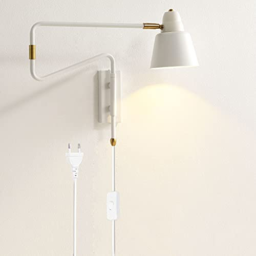 Wandlampe Vintage Industrial Wandleuchte mit Stecker 360°Schwenkarm Wand-Leselampen, Schlafzimmer Nachttischlampe, Retro-Optik Schirm aus Metall Wohnzimmer lampe E27 Fassung Bett-Wandbeleuchtung