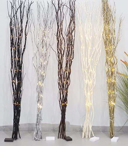 Light Up Willow Branches Pre Lit 80 LED Twig Bunch For Floor Standing Vases- Display Anywhere 120cm tall in Brown, Black, Silver, Gold or Cream 1.2M (Brown)