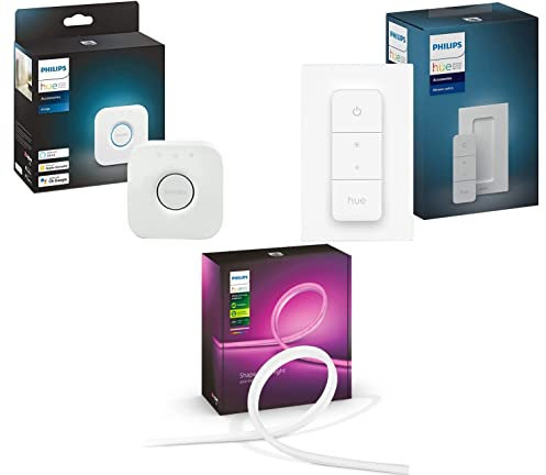 Philips Hue Bridge White & Color Ambiance Outdoor Lightstrip (2 m), dimmbarer LED Streifen für das Hue Lichtsystem mit 16 Mio. Farben, smarte Lichtsteuerung über Sprache oder App