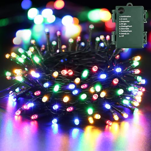 Weihnachtsdeko Lichterkette Aussen, BrizLabs 20M 200 LED Bunt Außenlichterkette Batterie 8 Modi Wasserdicht Weihnachten Beleuchtung Innen für Tannenbaum Outdoor Garten Balkon Ostern Büsche Party Deko