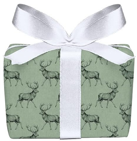 3er Set Weihnachts-Geschenkpapier Weihnachten Bögen Hirsch Retro Kraftpapier Look Grün Weihnachtspapier Adventkalender verpacken, PEFC zertifiziertes Papier, 50 x 70 cm