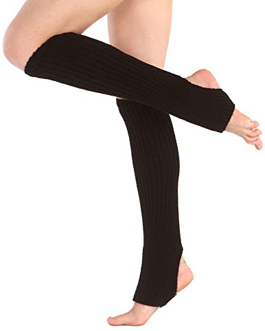 JIHUOO Damen Mädchen Ballettstulpen mit Fersenloch Tanzen Stulpen Beinwärmer Beinstulpen Kniestrümpfe Ballett Stulpen Knöchelwärmer Legwarmer für Yoga Tanz Schwarz