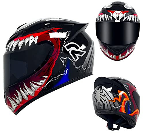 DXDRT Motorradhelme Für Erwachsene Männer Frauen, Full Face Street Bike -Helm Mit Getöntem Visier, Leichter Punkt/ECE -Zugelassenes Motorbike Moto Motocross Racing Helm,Venom,L