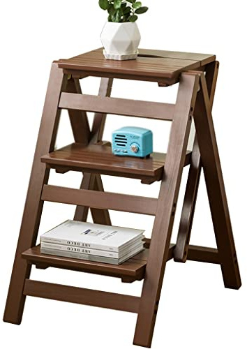 Taburete plegable de madera para escalar la cocina, escalera de dos pasos y estante de almacenamiento para el hogar, solución perfecta para banco de madera