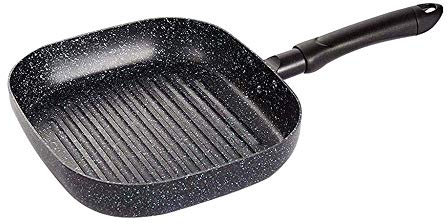 OQHAIR Bistecchiera Quadrata Antiaderente Nera, Padella Wok con Manico, Nera (Colore : A) (A)
