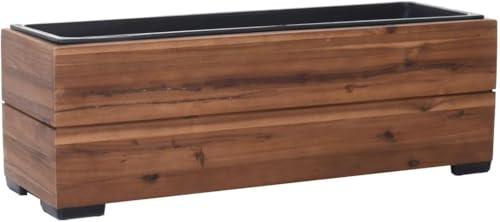 VIVANNO Pflanzkasten Holz KAJIX Braun - Blumenkasten 61x20x21 cm | Schöner Holzkasten für Garten und Landhausstil, inklusive schwarzem Kunststoffeinsatz und bodenschonender Füße