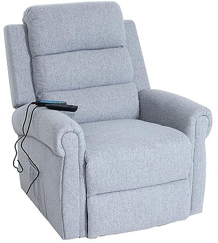 Mendler Fernsehsessel HWC-K63, Relaxsessel Sessel, Liegefunktion Aufstehhilfe Massage Heizfunktion, Stoff/Textil - hellgrau